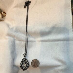 Alexis Bittar Blackened Silver Chain Necklace with Clear Crystal Teardrop